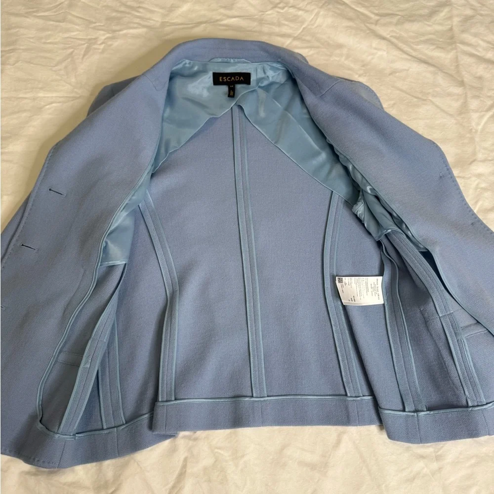 ESCADA Cashmere Blend Blazer 42 Skylight Blue Wool Tailored Jacket EU 42 US 12 - Picture 7 of 15